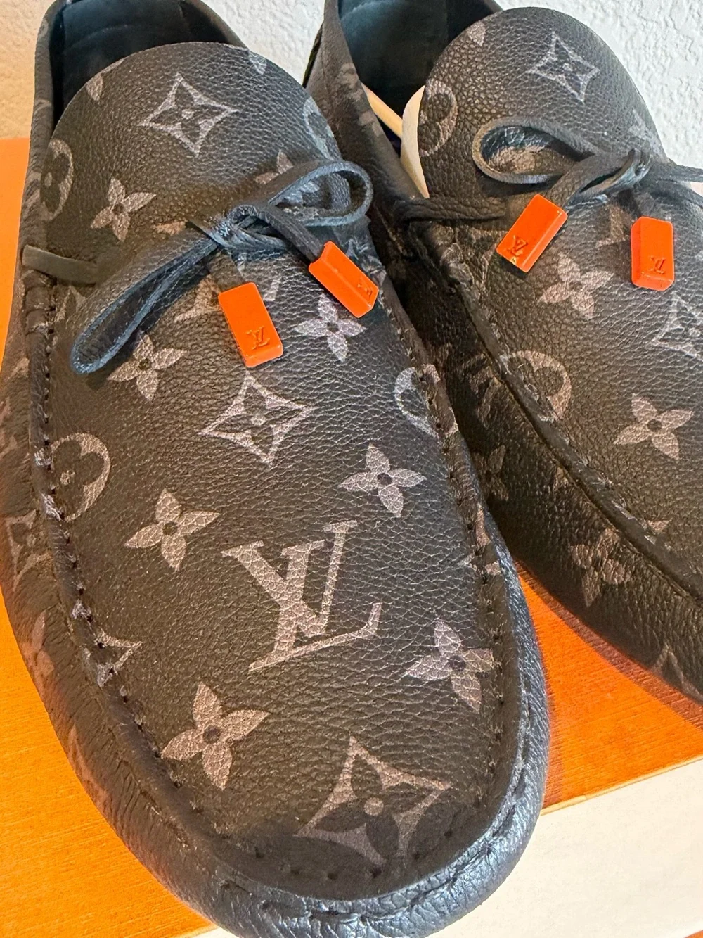 Men's LV Driver Moccasin Loafers Monogram Eclipse Leather 10.5